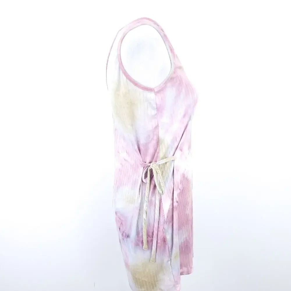 See You Monday Romper Medium, Tie Dye, Strapless, Pink, Blue, Side Ties, Summer